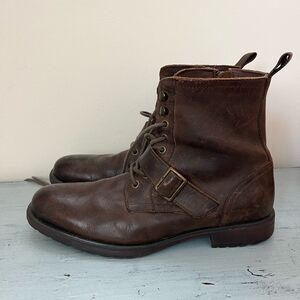 Lavorazione Artigiana Brown Leather Rally Lace Up Buckle Boots | Size 9
